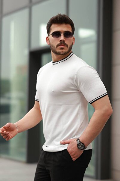 ROBERTO BORNOVA Πλεκτό μπλουζάκι από πολυαμίδιο με ριγέ λαιμόκοψη