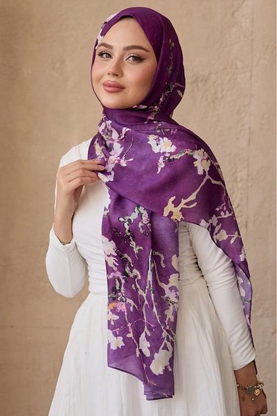 Merve Nayir Μοτίβο Van Gogh Διπλής Όψης Εισαγόμενο Voile Silk Shawl 75 x 190 cm