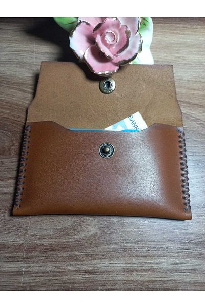 OĞUZUN DÜNYASI Genuine Real Leather Handmade Horizontal Accessory Gift Card Holder Wallet
