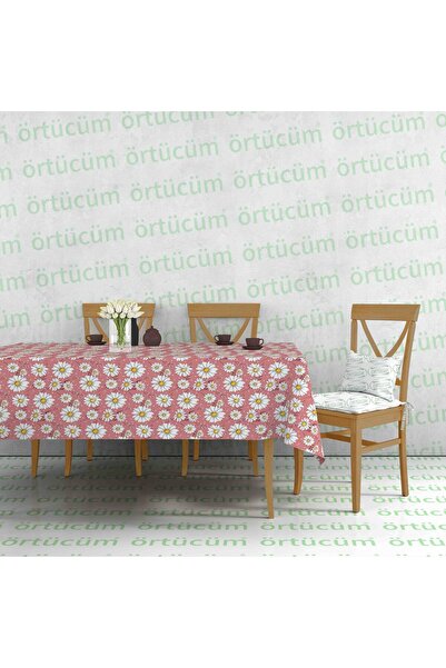 Örtücüm Pvc Muşamba Mutfak Masa Örtüsü Papatya Desenli Elyaflı Silinebilir Leke Tutmaz Sıvı Geçirmez Pembe