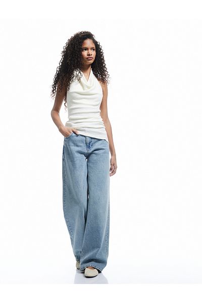 Koton Flounce Neck Asymmetrical Slim Fit Draped Tank Top