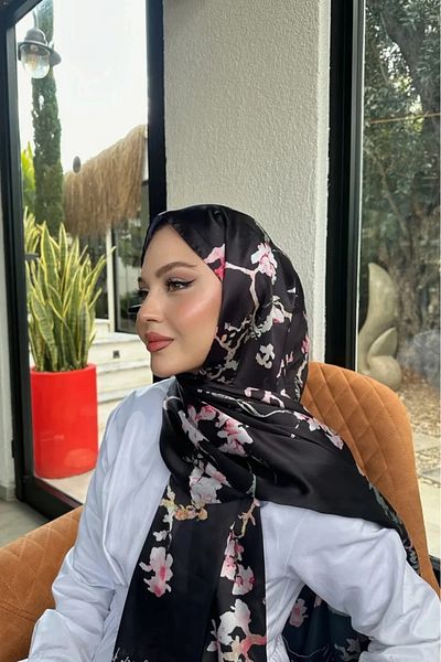 Merve Nayir Van Gogh Pattern Double Sided Imported Voile Silk Shawl 75 X 190 cm