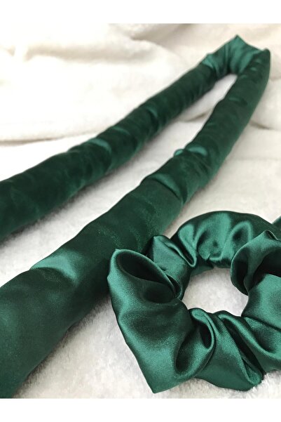 FashionSButik Σετ για styling μαλλιών χωρίς θερμότητα σε σκούρο πράσινο χρώμα, σετ για styling μαλλιών με σατέν μαλλιά, σετ για styling μαλλιών