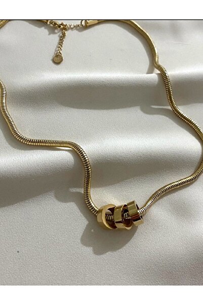 SEO AKSESUAR Balık Sırtı Zincirli Mıknatıs Kilitli Premium Gold Renk Çelik Kolye