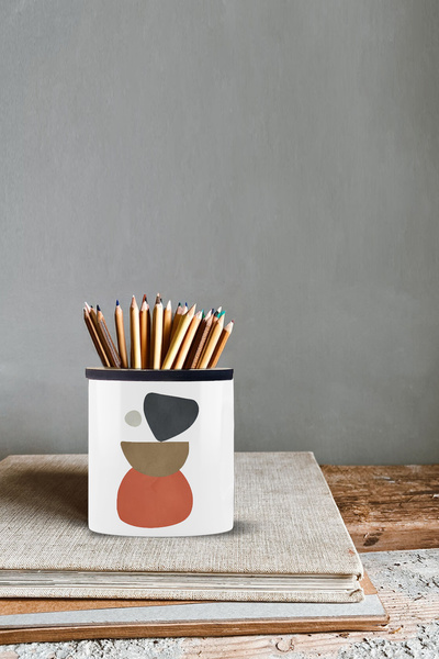 Bytwo Карандашниця з дизайном каменю - Керамічна карандашниця - Висота 9 см - Двосторонній друк -kl25yh-37