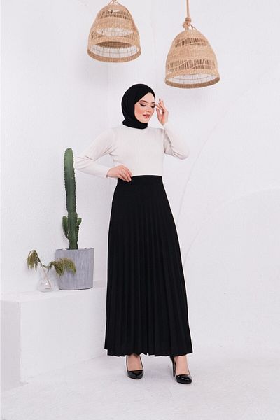 ZEHRA GİYİM Πλισέ Flared Skuba Crepe Φούστα Μαύρη
