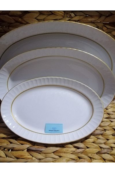 Güral Güral Porcelan Mother of Pearl Matte Star 3-Piece Kayak Salad Plate (35 Cm, 30 Cm, 25 cm)