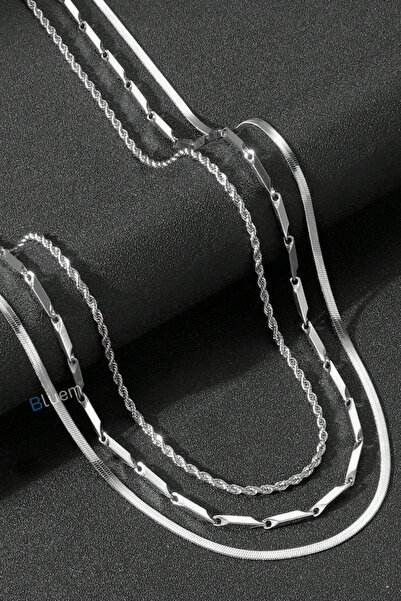 Bluem سلسلة رجالية من الفولاذ المقاوم للصدأ مكونة من 3 قطع إيطالية، وقلادة مل...