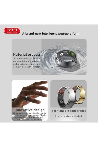 meltobe Xo Rs01 Smart Ring 10 No 19.9mm أسود، ضغط الدم، النوم، عد الخطوات، الأوضاع الرياضية، IOS، Android