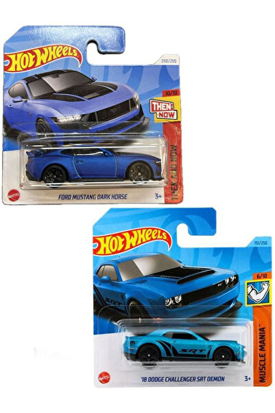 HOT WHEELS 2 Araç Hot Wheels Set - Ford Mustang Dark Horse & '18 Dodge Challe...