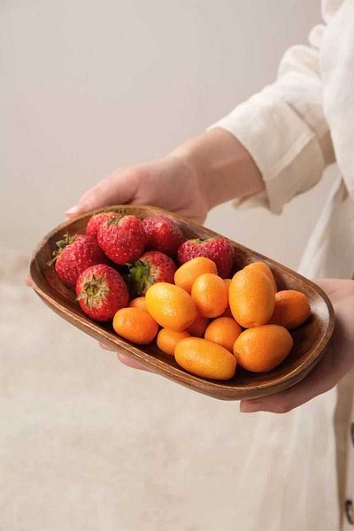 Sever 2-Piece Acacia Oval Presentation & Serving Plate |   Kayak Plate & Snack Bowl |   100% Acacia Wood Medium Size 20 cm