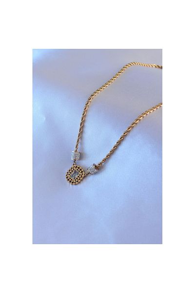 Skygo 316L Steel Gold Color Lotus Model Zircon Stone Twist Chain Women's Necklace - TJ-BKO7551