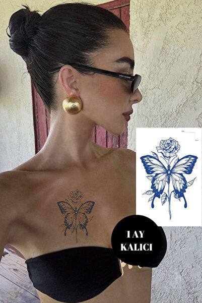 TAKIŞTIR Kelebek Ve Gül Figürlü 12 Saat Sonra Kararan Geçici Dövme Tattoo