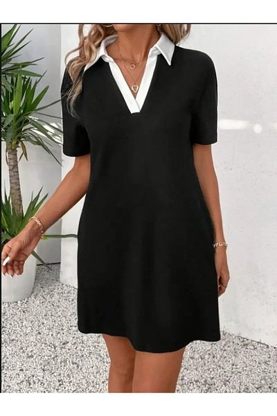 Monapera Shirt Collar Short Sleeve Mini Imported Crepe Dress