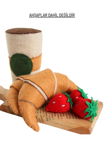 HULİPARTY TOYS Felt Toy -Croissant Coffee Strawberry Play Set - Felt Toys - 100% Handmade