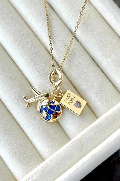 Lynare قلادة من الفولاذ المقاوم للصدأ باللون الذهبي مع سحر نموذج الطائرة وجوا...