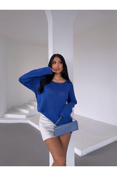 Cistern İstanbul Women's Saks Boat Neck Seasonal Knitwear Blouse