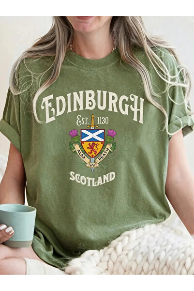 l'eivor Tricou de damă cu imprimeu Edinburgh Scoția kaki