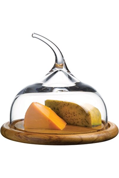 Paşabahçe Ahşap Altlıklı Cam Kapaklı Servis Sunum Tatlı Tabağı, 22x17 Cm