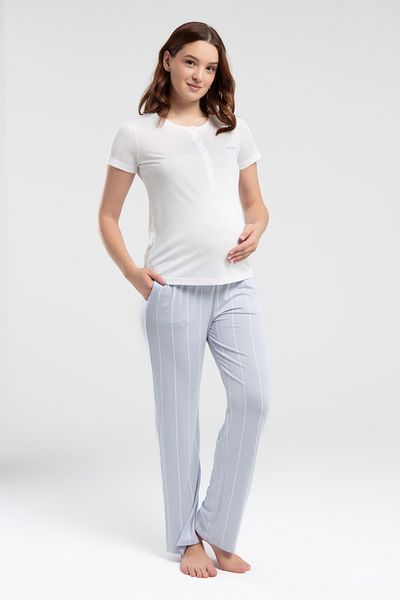 Pierre Cardin White Maternity Pocket Pajama Set with Special Sleeves