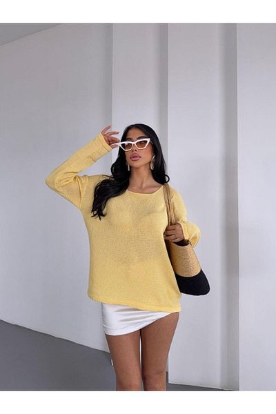 Cistern İstanbul Women's Yellow Boat Neck Seasonal Knitwear Blouse