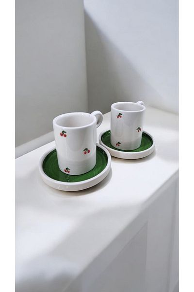 seda seramik 4 Pieces, 2 Person K拆R鋤 Patterned Coffee Cup Set 110 ml