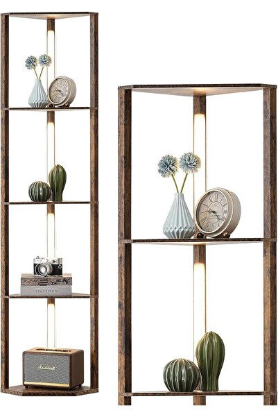 HOME LONDON BREEZE Ahşap Raflı Ayaklı Lamba, LED Aydınlatmalı Kitaplık, Kısılabilir, 360° Dönebilen Işık Direği