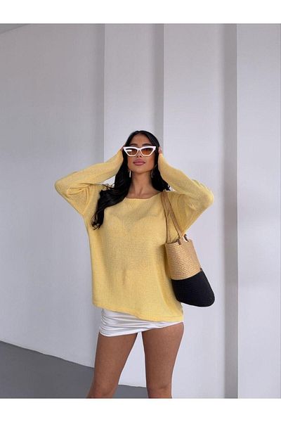 Cistern İstanbul Women's Yellow Boat Neck Seasonal Knitwear Blouse