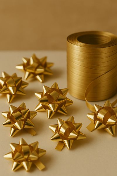 OLİ Art Gold Adhesive Raffia 50 Pcs Bow Raffia Star Self Adhesive Star