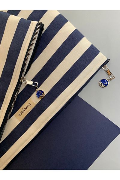 FUREYZEN Striped Navy Blue Color Laptop Bag & Briefcase, Clutch, Handmade, 30X40 Cm, 1 Piece