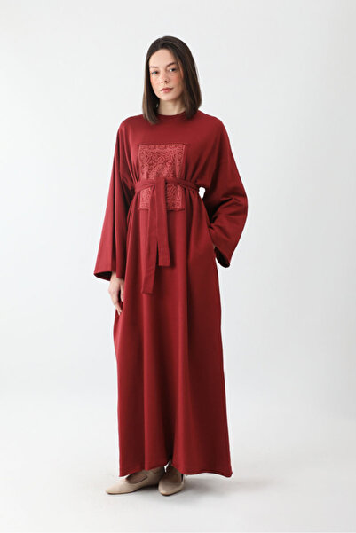 ZÜLAYS Anadolu Desen Baskılı Sweat Elbise Kırmızı