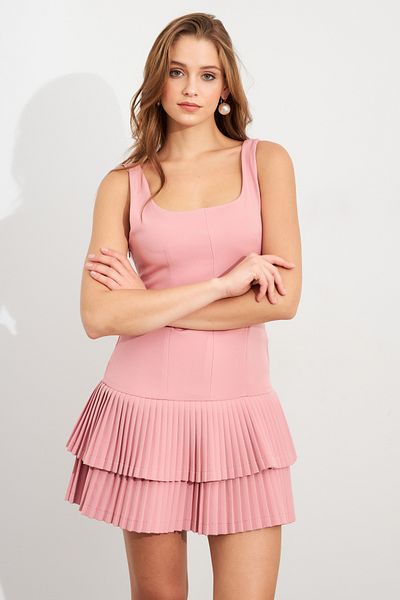 Cool & Sexy Γυναικείο Μίνι Φόρεμα με Ροζ Σορτς με βολάν στην πλάτη FRY101