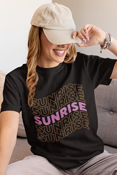 Butik TRIUC FEMEI bumbac 100% LU SUNRISE TRANSFER PRINTED CU GAT ROTUND CU MANE SCURT