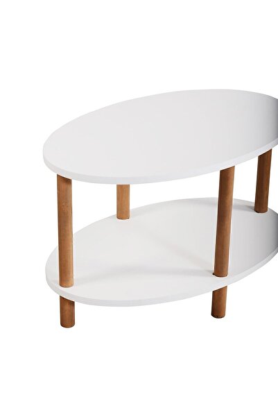 interGO Center Table Elliptic Wooden Legs - White