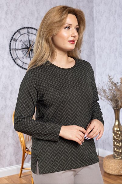 Mutlu City Γυναικείο νέο μοντέλο υψηλής ποιότητας στρογγυλή λαιμόκοψη Μεσαίωνας μητρική χτενισμένη βαμβακερή μπλούζα 6543