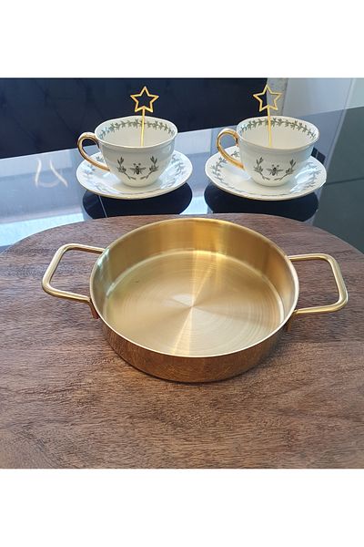 LOVYCO 20 cm Gold Sahan Breakfast Pan - Serving Presentation (Egg, Sausage, Salami Vs.)