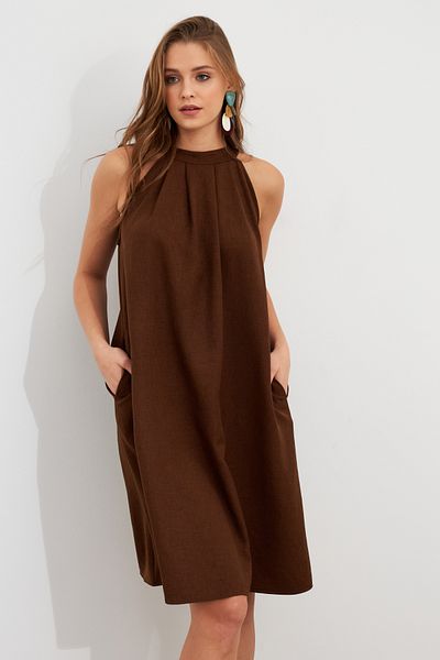 Cool & Sexy Women's Brown Halter Neck Midi Dress Nh5029