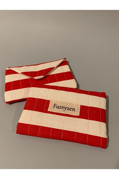 FUREYZEN Red Striped Mini Wallet, Handmade Linen Wallet, 9X13 Cm, 1 Piece