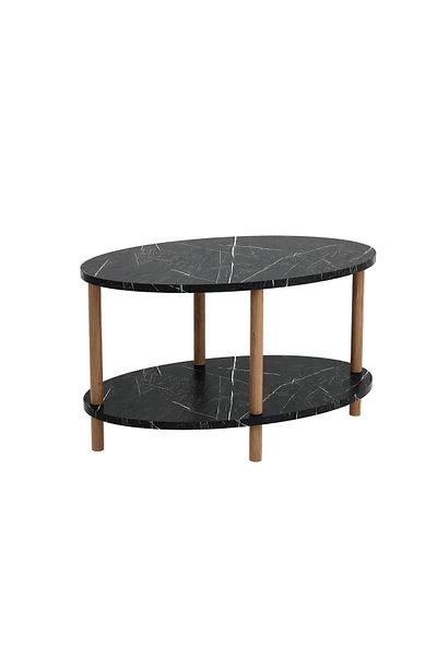 interGO Center Table Elliptic Wooden Legs - Black Marble Pattern