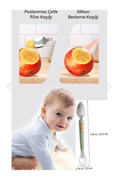 KdrElektronik Yeni Nesil Çift uçlu Bebek Çocuk Püre Kaşığı mama kaşığı YEŞİL ...