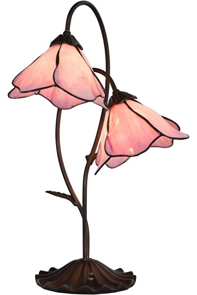 HOME LONDON BREEZE Flower Masa Lambası, Tiffany Tarzında Renkli Cam, Nilüfer Tabanlı Ve Özel Koleksiyon El Yapımı