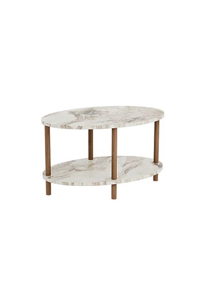 interGO Center Table Elliptic Wooden Legs - Cream Marble Pattern