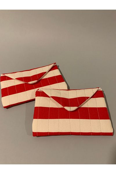 FUREYZEN Red Striped Mini Wallet, Handmade Linen Wallet, 9X13 Cm, 1 Piece