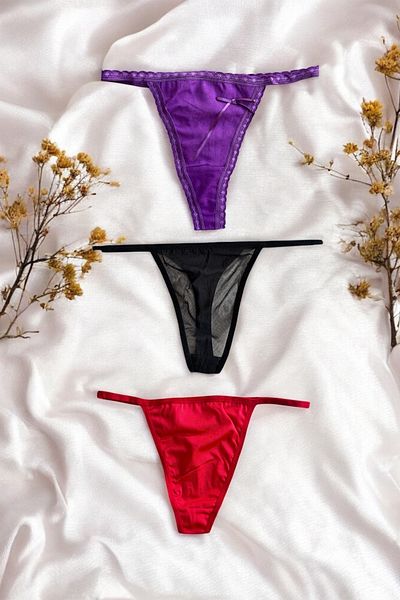 BLİSS WEAR FASHION Women's 3-Piece String Thong Panties