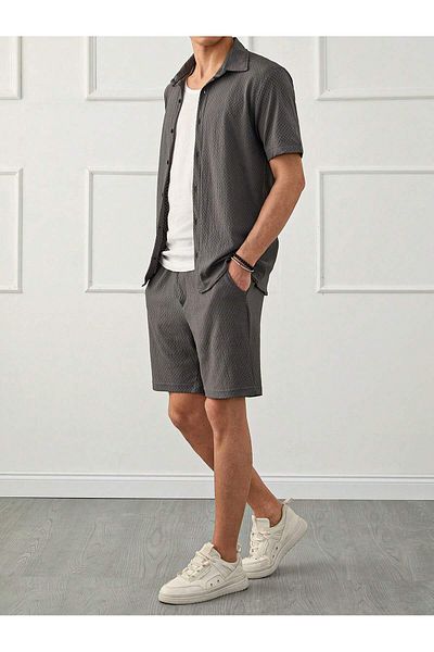 YNGMENCLASS Non-Sweating Textured Men's Shorts Shirt Set