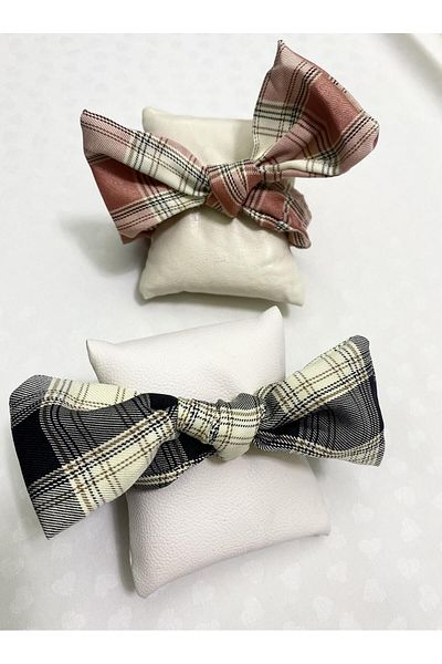 shiny ever Pachet de 2 scrunchie - Scrunchie elastic în carouri cu fundă (negru/roșu)