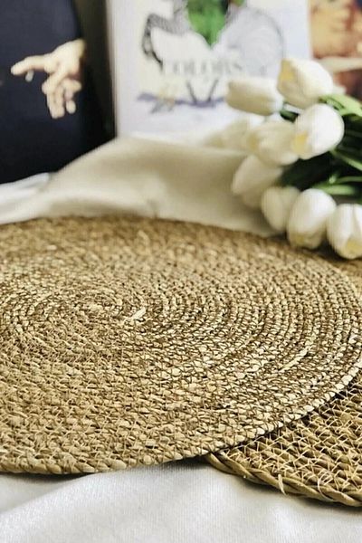 BUTİK1AVM 6-Piece Wicker Jute Charger Set - 35 Cm American Service