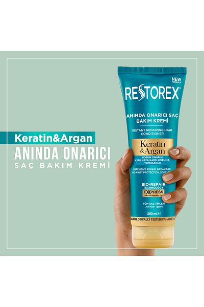 Restorex Keratin & Argan Repair Hair Care Cream 250 Ml - Damaged and Damaged Hair