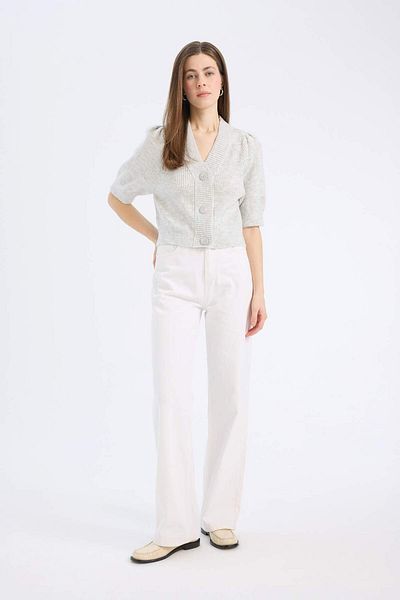 DeFacto Fitted V-Neck Button Short Sleeve Knitwear Cardigan E6906Ax25Sp