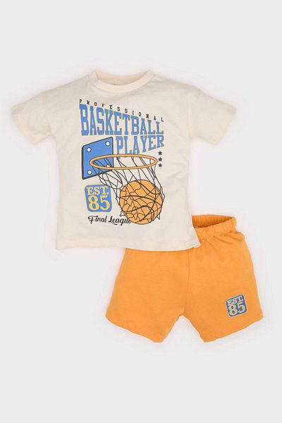 DeFacto Baby Boy 2P Suit Ball Printed Stretch Shorts Bottom and T-Shirt
